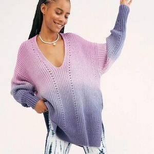Free People Come Together Ombre Chunky Knit Sweater Purple 211 Feminine Boho